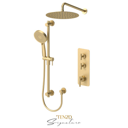 Tenzo Bellacio Extenza 2-Function Thermostatic Shower Kit, 12” AirBoost Rain Head, Larger Knurled - BET42-20112-C