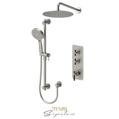 Tenzo Bellacio Extenza 2-Function Thermostatic Shower Kit, 12” AirBoost Rain Head, Larger Knurled - BET42-20112-C