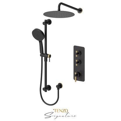 Tenzo Bellacio Extenza 2-Function Thermostatic Shower Kit, 12” AirBoost Rain Head, Larger Knurled - BET42-20112-C