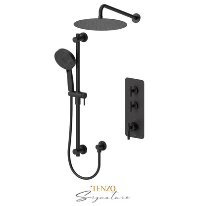 Tenzo Bellacio Extenza 2-Function Thermostatic Shower Kit, 12” AirBoost Rain Head, Larger Knurled - BET42-20112-C