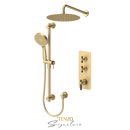 Tenzo Bellacio Extenza 2-Function Thermostatic Shower Kit, 12” AirBoost Rain Head, Smaller Knurled - BET42-20112-F