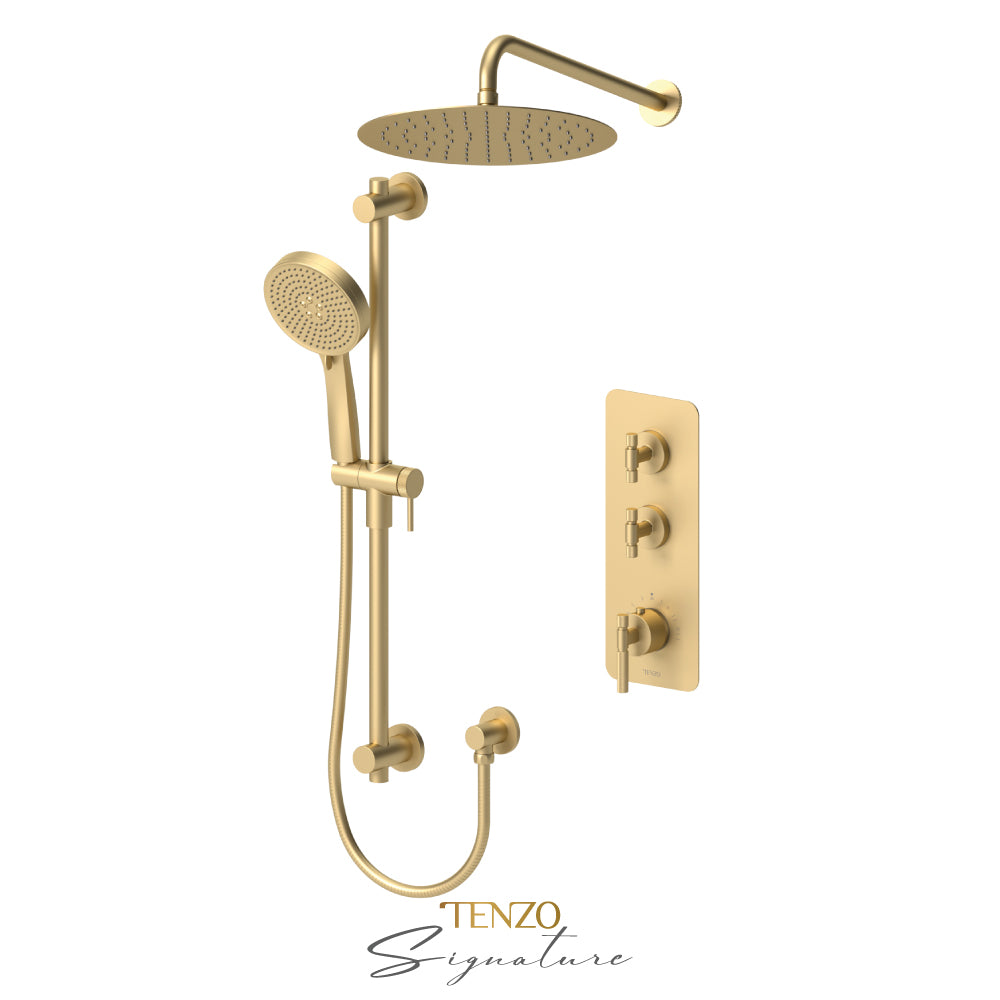 Tenzo Bellacio Extenza 2-Function Thermostatic Shower Kit, 12” AirBoost Rain Head, Smaller Knurled - BET42-20112-F