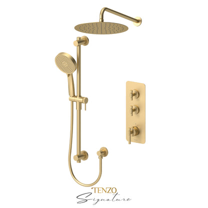 Tenzo Bellacio Extenza 2-Function Thermostatic Shower Kit, 12” AirBoost Rain Head, Smaller Knurled - BET42-20112-F