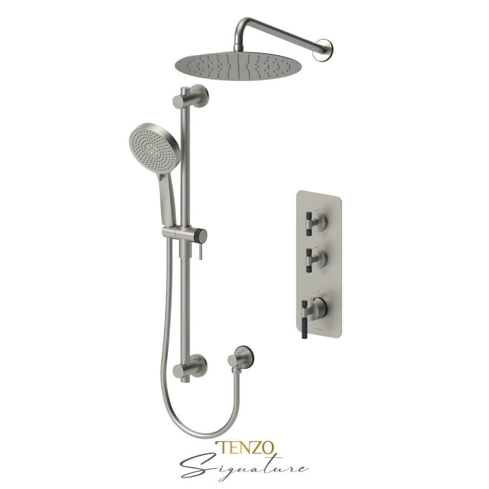 Tenzo Bellacio Extenza 2-Function Thermostatic Shower Kit, 12” AirBoost Rain Head, Smaller Knurled - BET42-20112-F