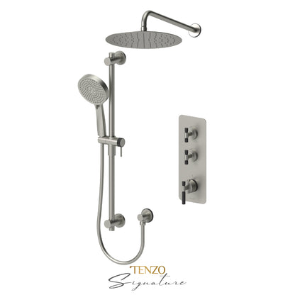 Tenzo Bellacio Extenza 2-Function Thermostatic Shower Kit, 12” AirBoost Rain Head, Smaller Knurled - BET42-20112-F