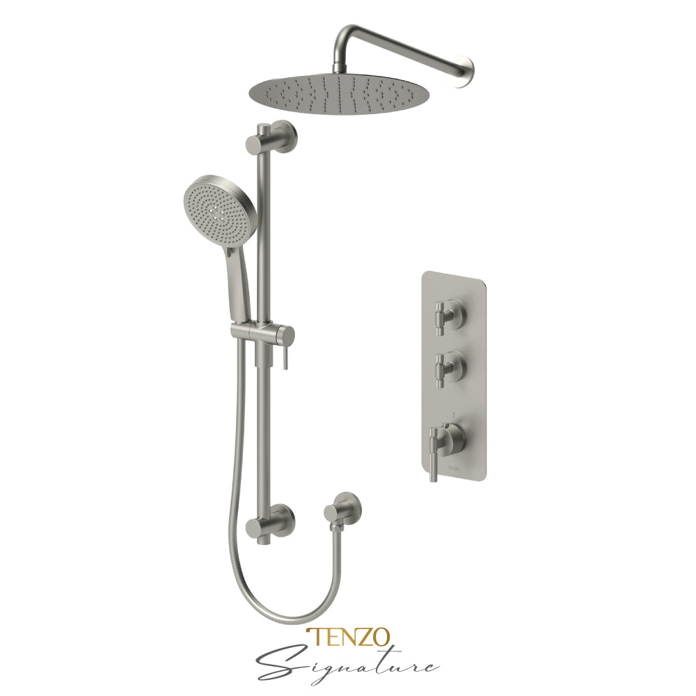 Tenzo Bellacio Extenza 2-Function Thermostatic Shower Kit, 12” AirBoost Rain Head, Smaller Knurled - BET42-20112-F