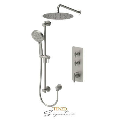 Tenzo Bellacio Extenza 2-Function Thermostatic Shower Kit, 12” AirBoost Rain Head, Smaller Knurled - BET42-20112-F