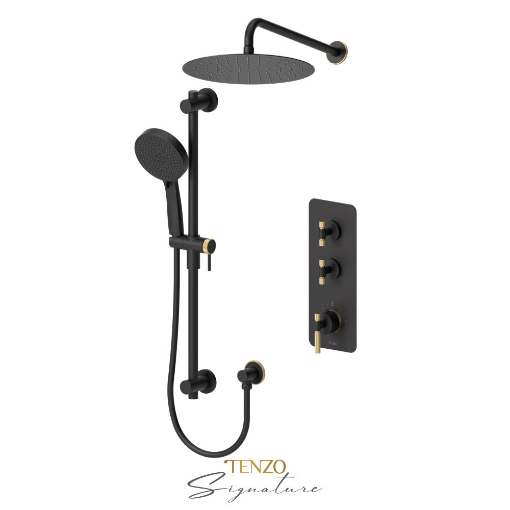 Tenzo Bellacio Extenza 2-Function Thermostatic Shower Kit, 12” AirBoost Rain Head, Smaller Knurled - BET42-20112-F