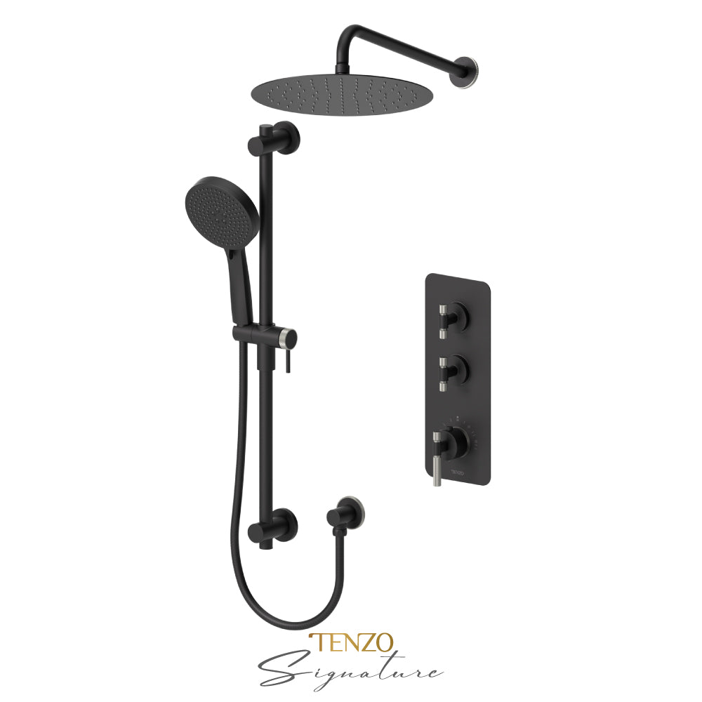 Tenzo Bellacio Extenza 2-Function Thermostatic Shower Kit, 12” AirBoost Rain Head, Smaller Knurled - BET42-20112-F
