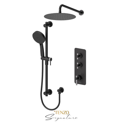Tenzo Bellacio Extenza 2-Function Thermostatic Shower Kit, 12” AirBoost Rain Head, Smaller Knurled - BET42-20112-F