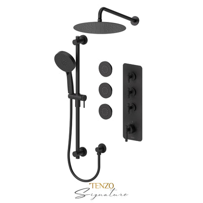Tenzo Bellacio Extenza 3-Function Thermostatic Shower Kit, 12” AirBoost Rain Head & 3 Body Jets, Smaller Knurled - BET43-571112-F
