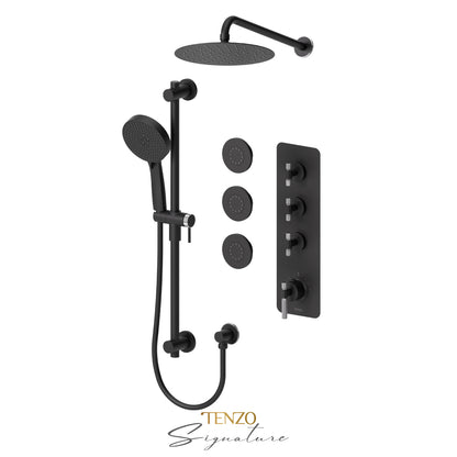 Tenzo Bellacio Extenza 3-Function Thermostatic Shower Kit, 10” AirBoost Rain Head & 3 Body Jets, Smaller Knurled - BET43-571168-F