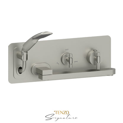 Tenzo Bellacio Wall Mount Thermostatic Tub Filler With Swivel Spout & Hand Shower, Rough & Trim, Smaller Knurled - BET74-F