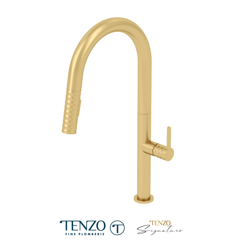 Tenzo Calozy Pull-Down Single-Handle Kitchen Faucet With C-Spout & 2-Function Sprayer - CA130