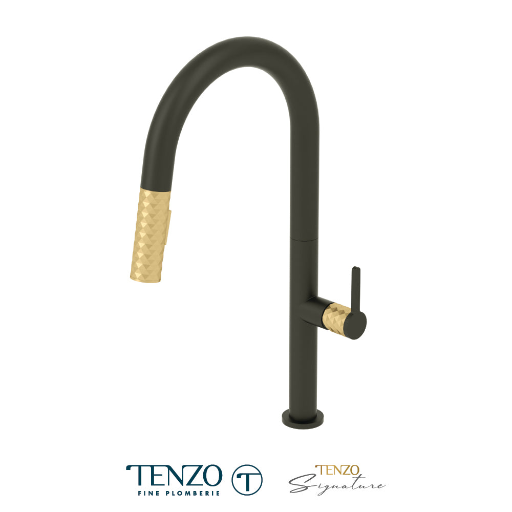 Tenzo Calozy Pull-Down Single-Handle Kitchen Faucet With C-Spout & 2-Function Sprayer - CA130