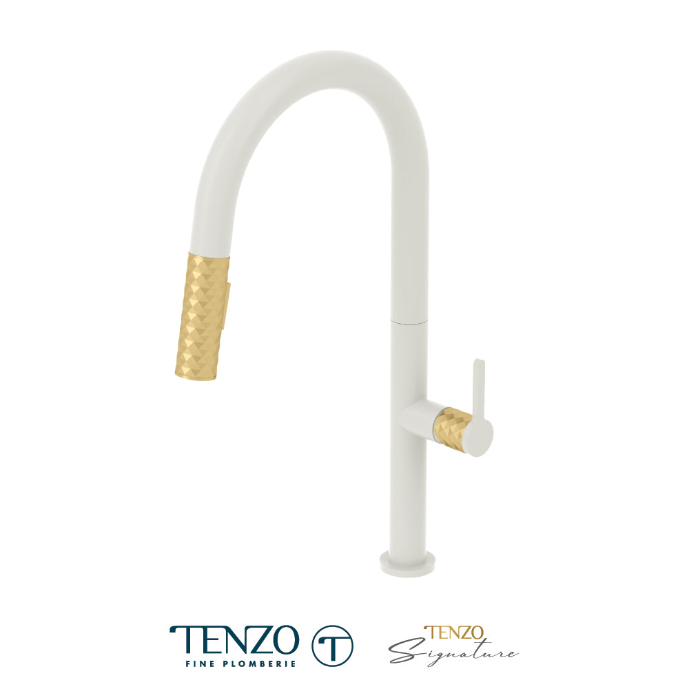 Tenzo Calozy Pull-Down Single-Handle Kitchen Faucet With C-Spout & 2-Function Sprayer - CA130