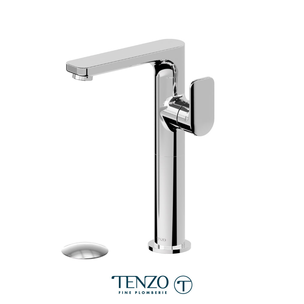 Tenzo Delano Side-Lever Tall Single Hole Lavatory Faucet, Drain with Overflow - DE10H-P