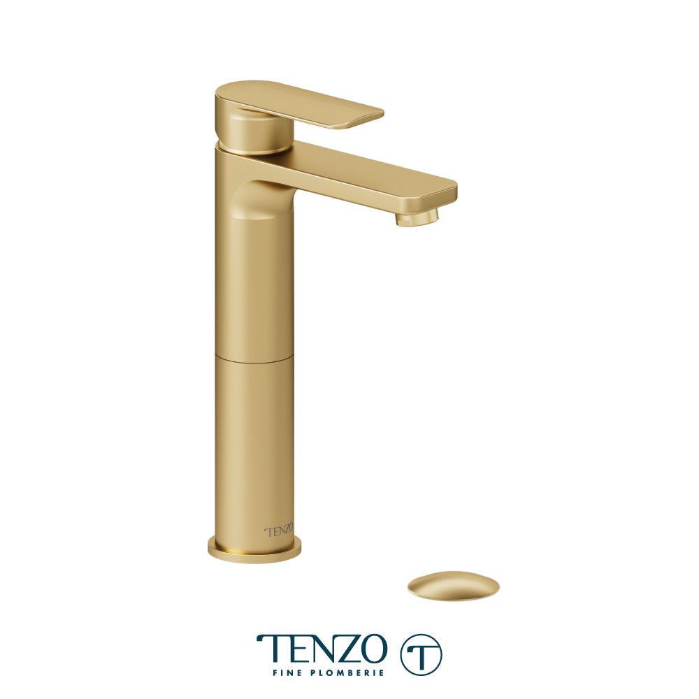 Tenzo Delano Top-Lever Tall Single Hole Lavatory Faucet, Drain with Overflow - DE12H-P