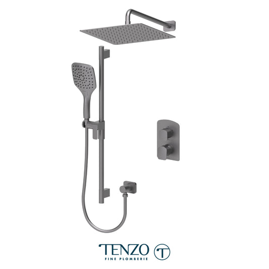 Tenzo Delano T-Box 2-Function Pressure Balance Shower Kit Trim, 12" AirBoost Rain Head & Wall Arm - F-DEPB32-20112