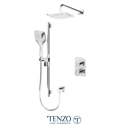Tenzo Delano T-Box 2-Function Pressure Balance Shower Kit Trim, 9" Rain Head & Wall Arm - F-DEPB32-20114
