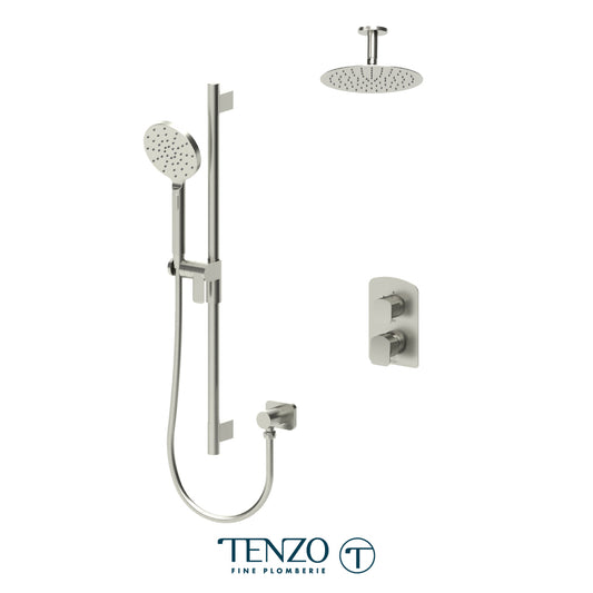 Tenzo Delano T-Box 2-Function Pressure Balance Shower Kit Trim, 10" Round AirBoost Rain Head & Ceiling Arm - F-DEPB32-21131R