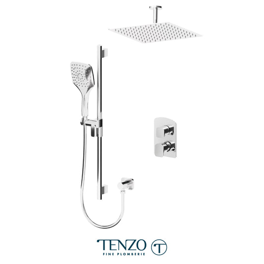 Tenzo Delano T-Box 2-Function Pressure Balance Shower Kit Trim, 12" AirBoost Rain Head & Ceiling Arm - F-DEPB32-21132