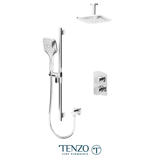 Tenzo Delano T-Box 2-Function Pressure Balance Shower Kit Trim, 9" Rain Head & Ceiling Arm - F-DEPB32-21134