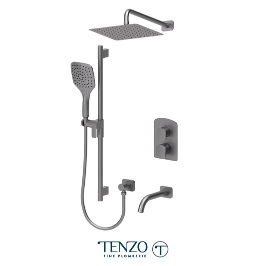 Tenzo Delano T-Box 3-Function Pressure Balance Shower Kit Trim, 10" AirBoost Rain Head, Wall Arm & Tub Spout - F-DEPB33-501115