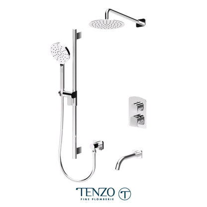 Tenzo Delano T-Box 3-Function Pressure Balance Shower Kit, 10" Round AirBoost Rain Head & Wall Arm - DEPB33-501115R