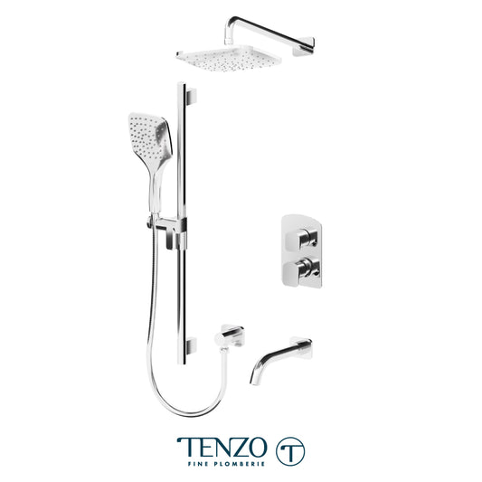 Tenzo Delano T-Box 3-Function Pressure Balance Shower Kit Trim, 9" Rain Head, Wall Arm & Tub Spout - F-DEPB33-501145