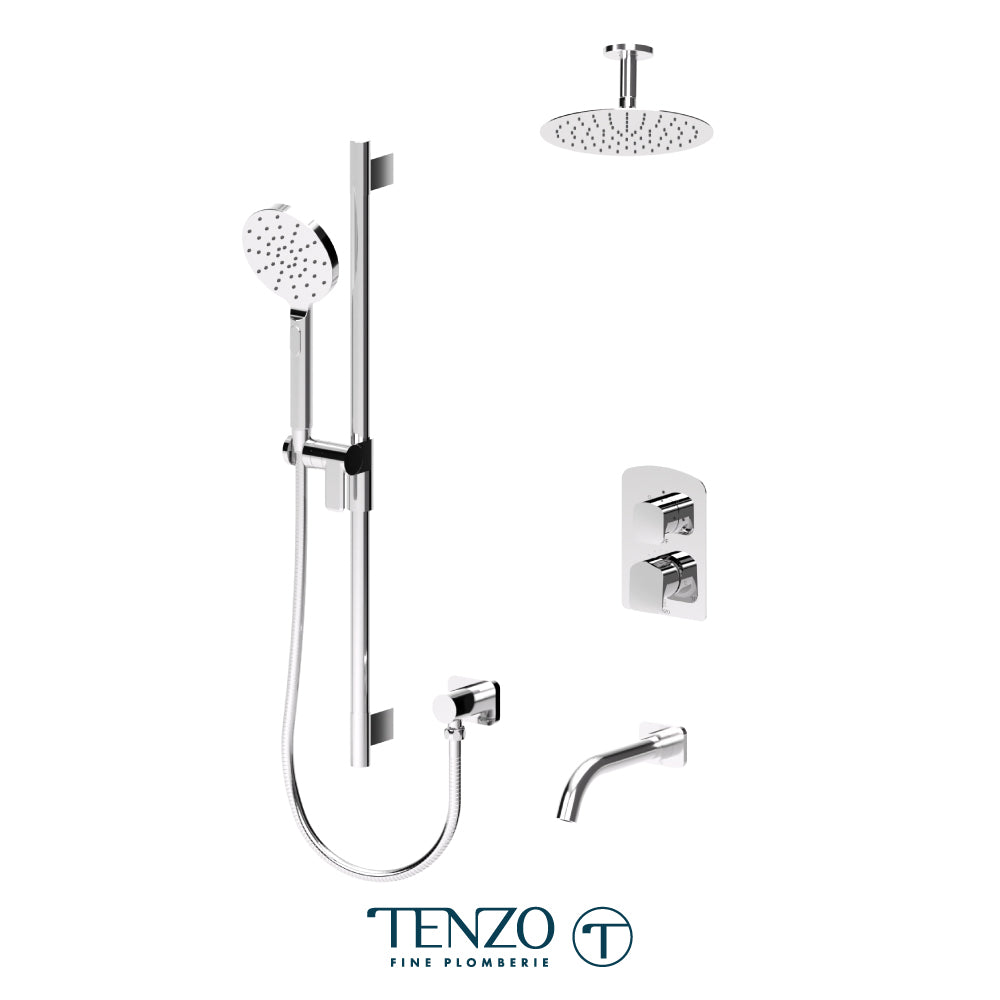 Tenzo Delano T-Box 3-Function Pressure Balance Shower Kit, 10" Round AirBoost Rain Head & Ceiling Arm - DEPB33-511315R