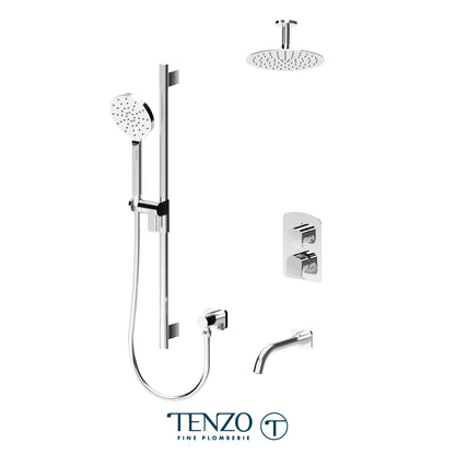 Tenzo Delano T-Box 3-Function Pressure Balance Shower Kit, 10" Round AirBoost Rain Head & Ceiling Arm - DEPB33-511315R
