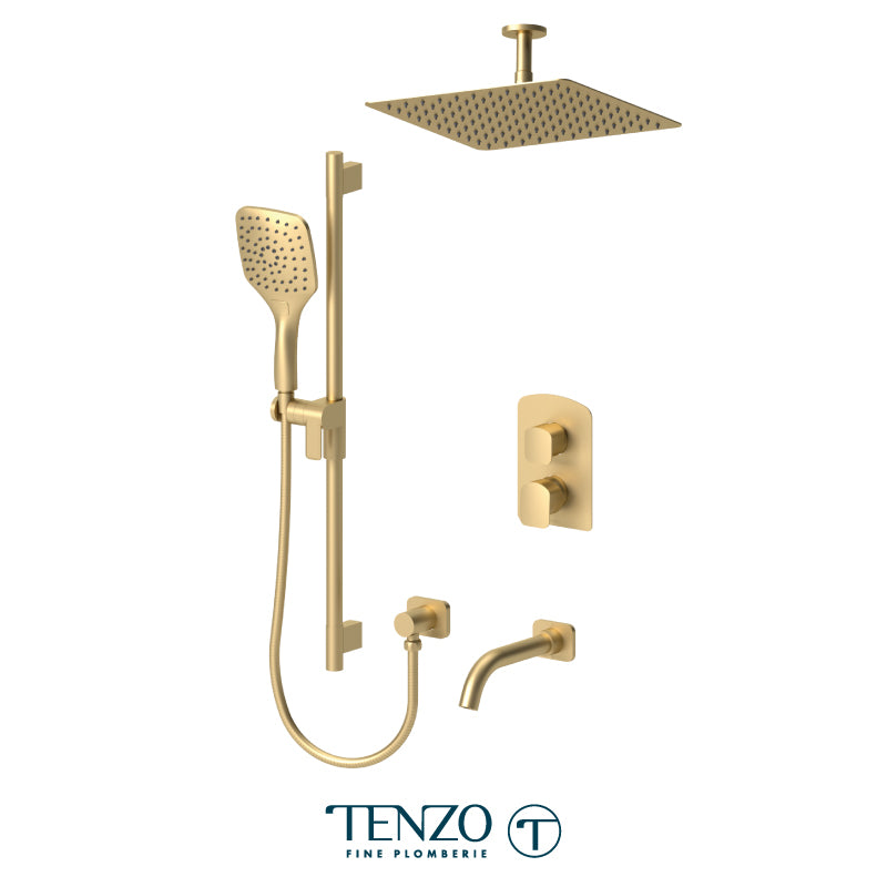 Tenzo Delano T-Box 3-Function Pressure Balance Shower Kit Trim, 12" AirBoost Rain Head, Ceiling Arm & Tub Spout - F-DEPB33-511325