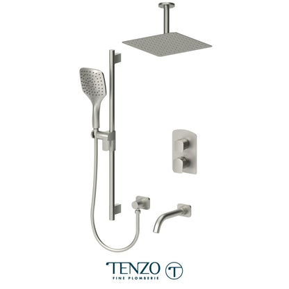 Tenzo Delano T-Box 3-Function Pressure Balance Shower Kit Trim, 12" AirBoost Rain Head, Ceiling Arm & Tub Spout - F-DEPB33-511325
