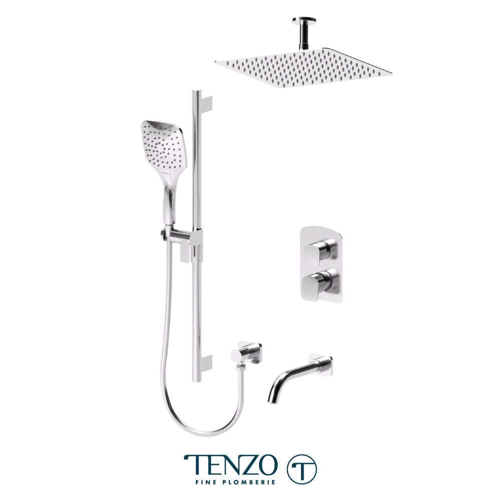 Tenzo Delano T-Box 3-Function Pressure Balance Shower Kit Trim, 12" AirBoost Rain Head, Ceiling Arm & Tub Spout - F-DEPB33-511325