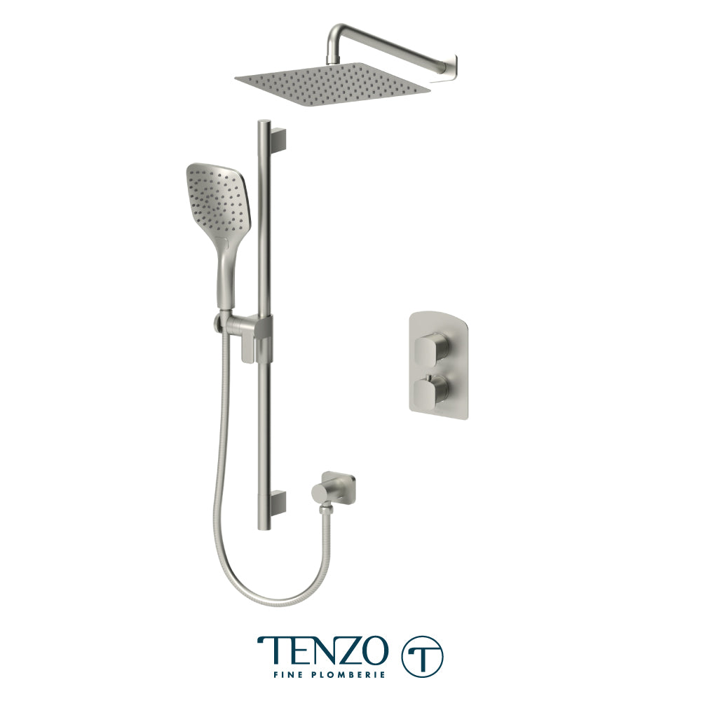 Tenzo Delano T-Box 2-Function Thermostatic Shower Kit, 10" AirBoost Rain Head & Wall Arm - DET32-20111