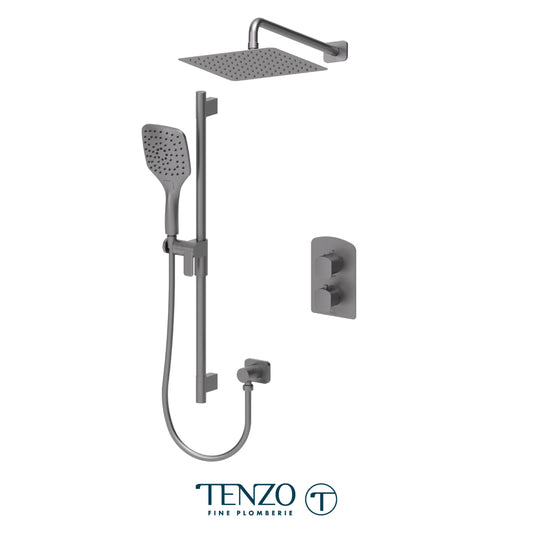 Tenzo Delano T-Box 2-Function Thermostatic Shower Kit Trim, 10" AirBoost Rain Head & Wall Arm - F-DET32-20111