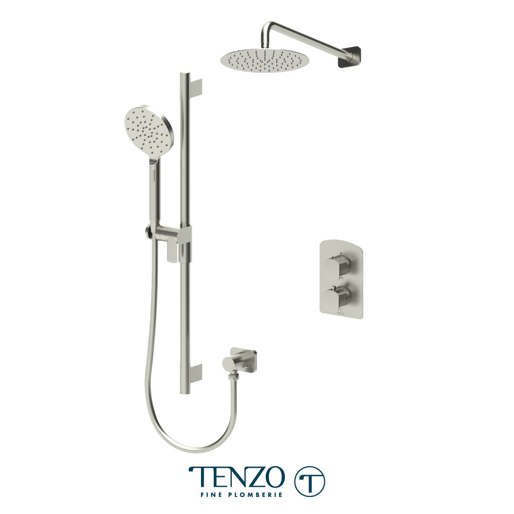 Tenzo Delano T-Box 2-Function Thermostatic Shower Kit, 10" Round AirBoost Rain Head & Wall Arm - DET32-20111R