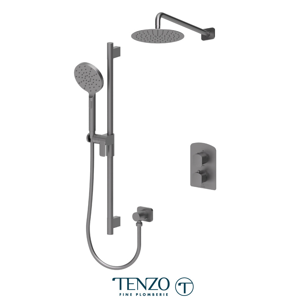 Tenzo Delano T-Box 2-Function Thermostatic Shower Kit, 10" Round AirBoost Rain Head & Wall Arm - DET32-20111R