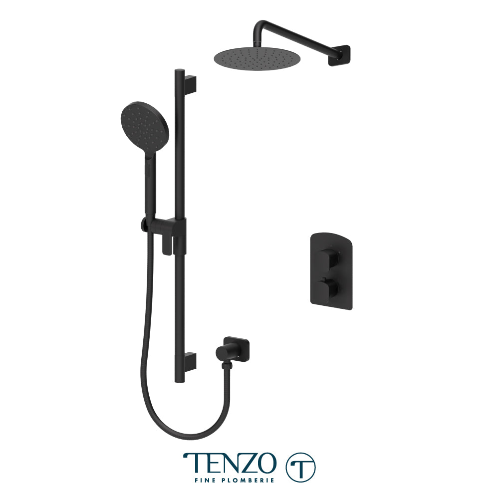 Tenzo Delano T-Box 2-Function Thermostatic Shower Kit, 10" Round AirBoost Rain Head & Wall Arm - DET32-20111R