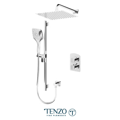 Tenzo Delano T-Box 2-Function Thermostatic Shower Kit, 12" AirBoost Rain Head & Wall Arm - DET32-20112