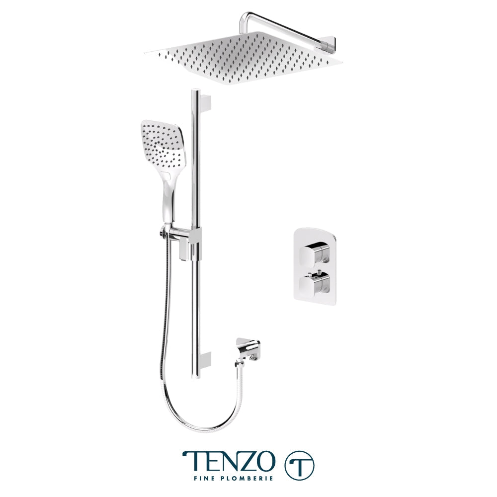 Tenzo Delano T-Box 2-Function Thermostatic Shower Kit Trim, 16" AirBoost Rain Head & Wall Arm - F-DET32-20113