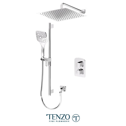 Tenzo Delano T-Box 2-Function Thermostatic Shower Kit Trim, 16" AirBoost Rain Head & Wall Arm - F-DET32-20113