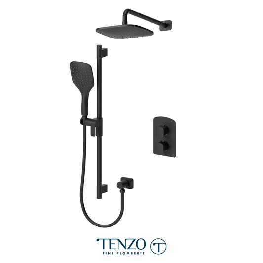 Tenzo Delano T-Box 2-Function Thermostatic Shower Kit Trim, 9" Rain Head & Wall Arm - F-DET32-20114