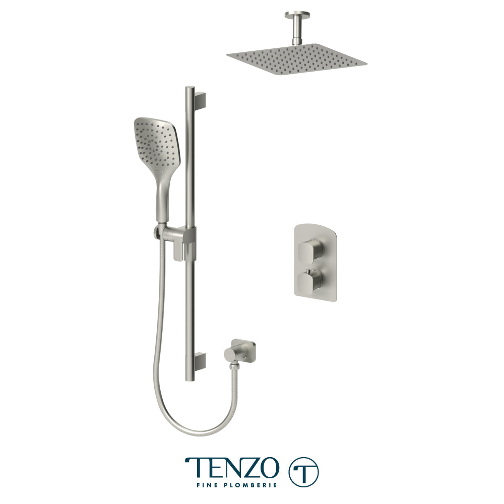 Tenzo Delano T-Box 2-Function Thermostatic Shower Kit, 10" AirBoost Rain Head & Ceiling Arm - DET32-21131