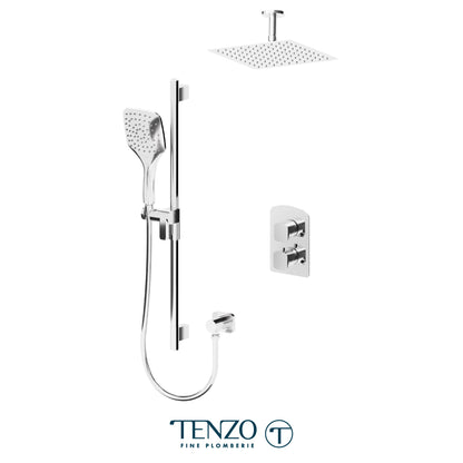 Tenzo Delano T-Box 2-Function Thermostatic Shower Kit, 10" AirBoost Rain Head & Ceiling Arm - DET32-21131