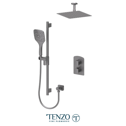 Tenzo Delano T-Box 2-Function Thermostatic Shower Kit Trim, 10" AirBoost Rain Head & Ceiling Arm - F-DET32-21131