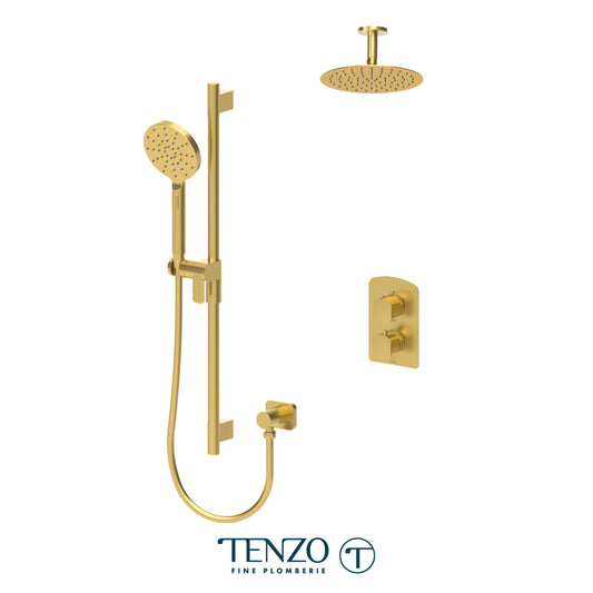 Tenzo Delano T-Box 2-Function Thermostatic Shower Kit Trim, 10" Round AirBoost Rain Head & Ceiling Arm - F-DET32-21131R