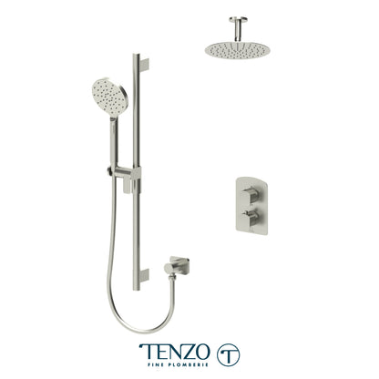 Tenzo Delano T-Box 2-Function Thermostatic Shower Kit, 10" Round AirBoost Rain Head & Ceiling Arm - DET32-21131R