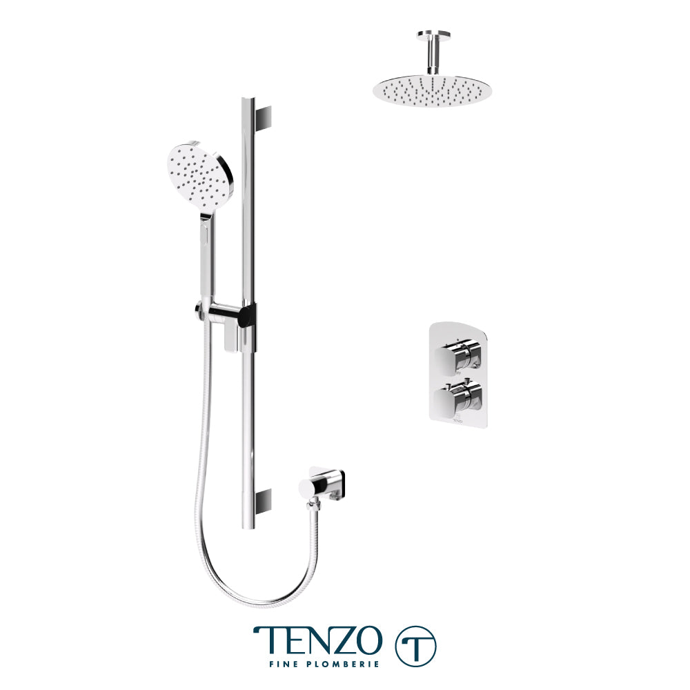 Tenzo Delano T-Box 2-Function Thermostatic Shower Kit, 10" Round AirBoost Rain Head & Ceiling Arm - DET32-21131R